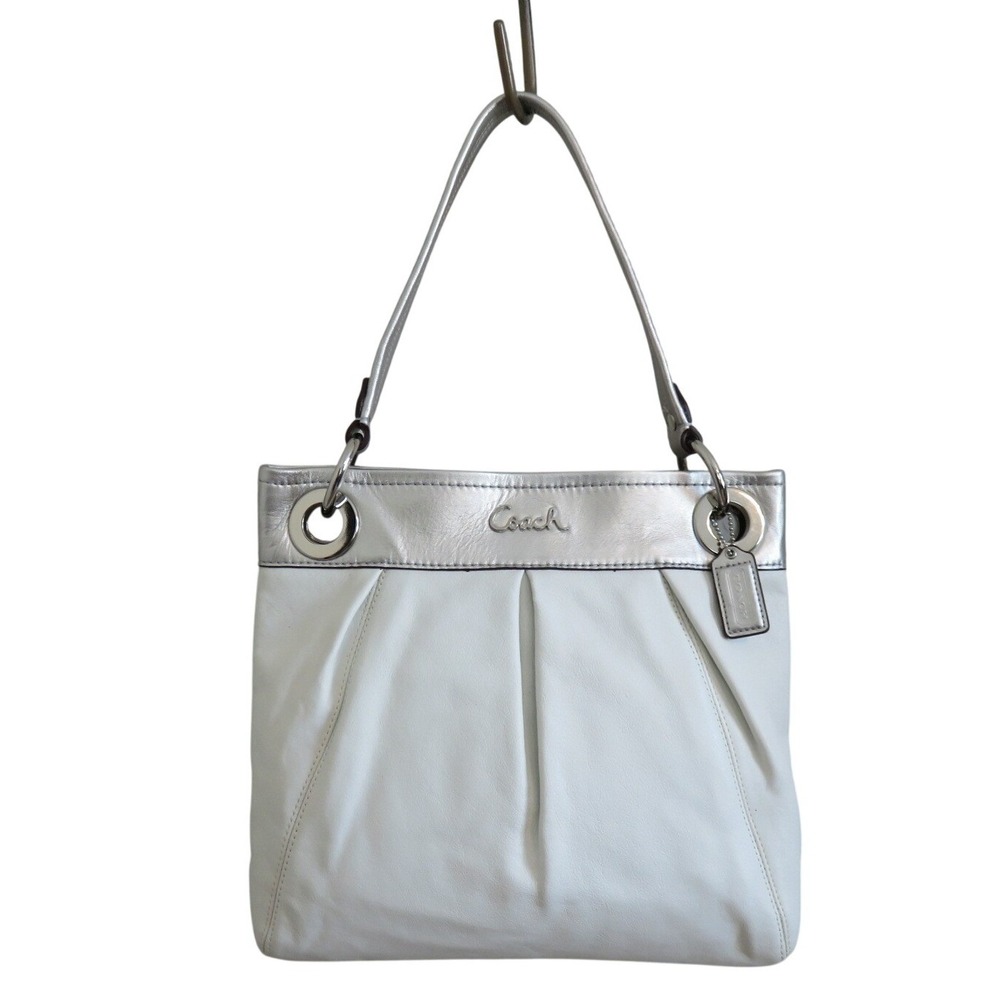 Coach Ashley‎ White Leather Metallic Silver Trim Shoulder Crossbody Bag F17605 - Picture 8 of 8